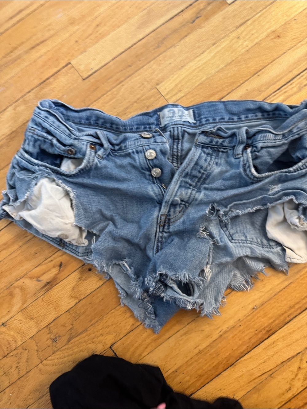 Free People Light Blue Distressed Denim Cutoff Shorts